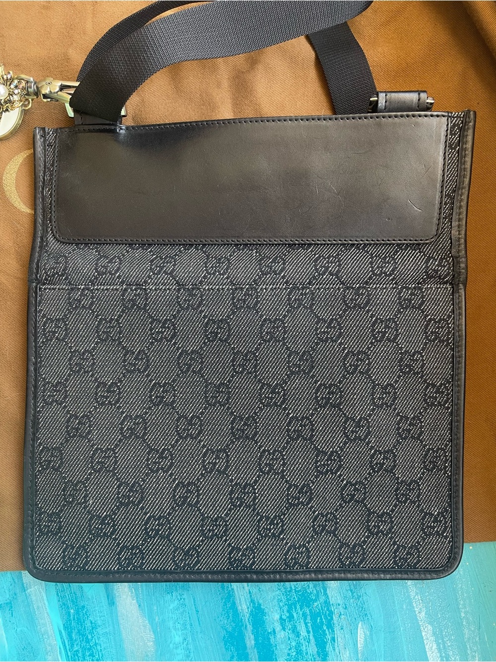 Gucci Black GG Supreme Crossbody Bag with Gold Charm - Picture 11 of 16